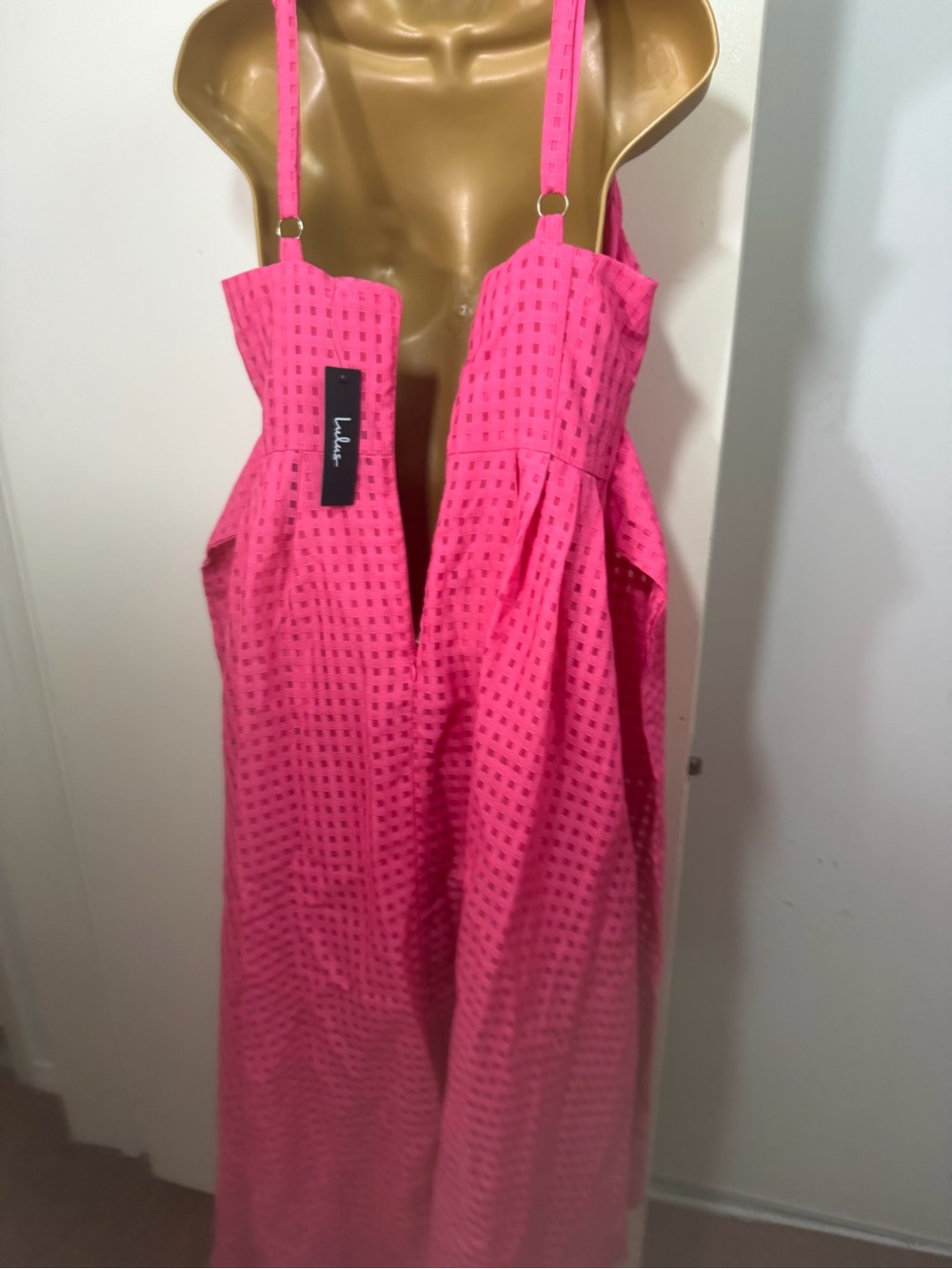 Lulus Definitely Stunning Hot Pink Barbie Core Gingham Burnout Midi Dress NWT M - Picture 8 of 16